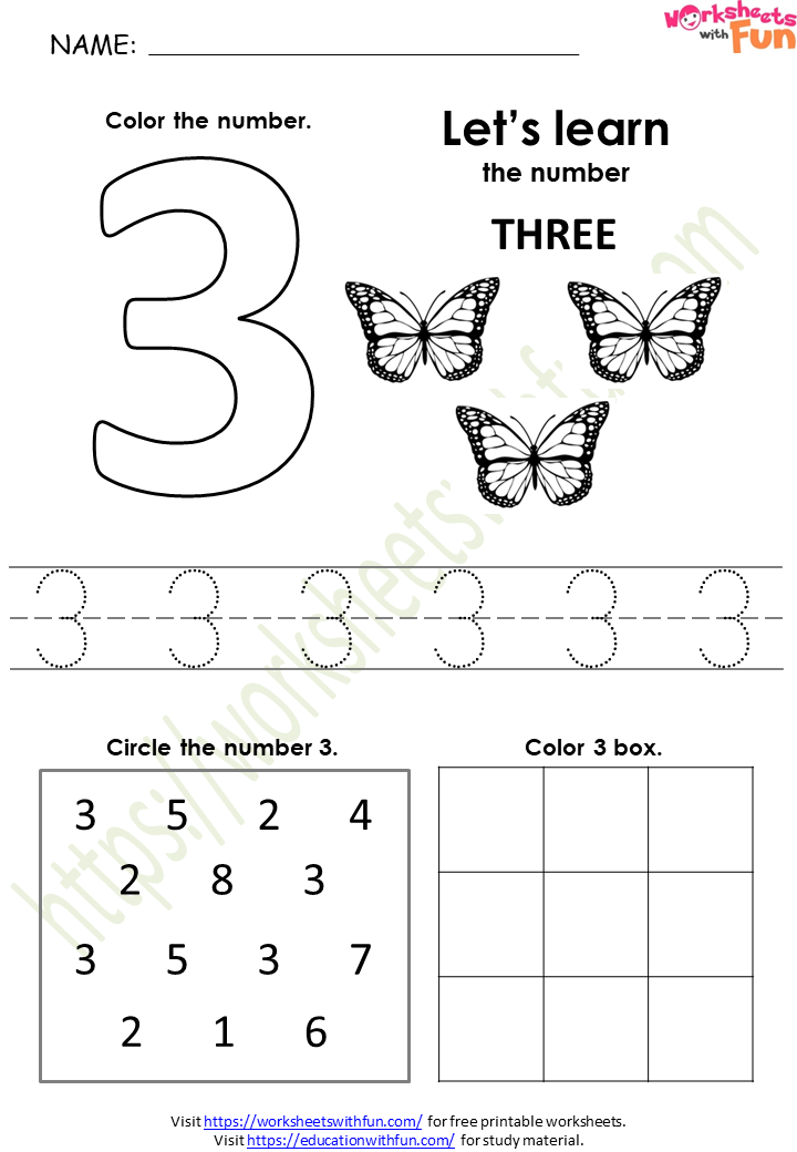 Mathematics Preschool Number 3 Worksheet Wwf